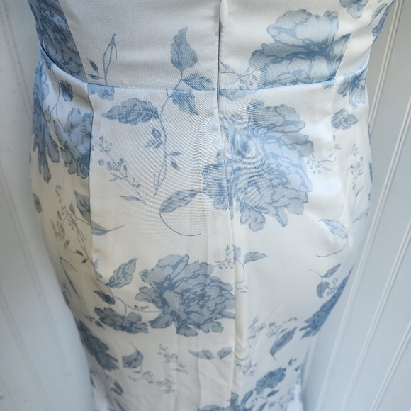 NWOT AW BRIDAL Dusty Blue White Peonies Satin Floral Mermaid Puff Sleeve Sz 0 - Picture 11 of 16